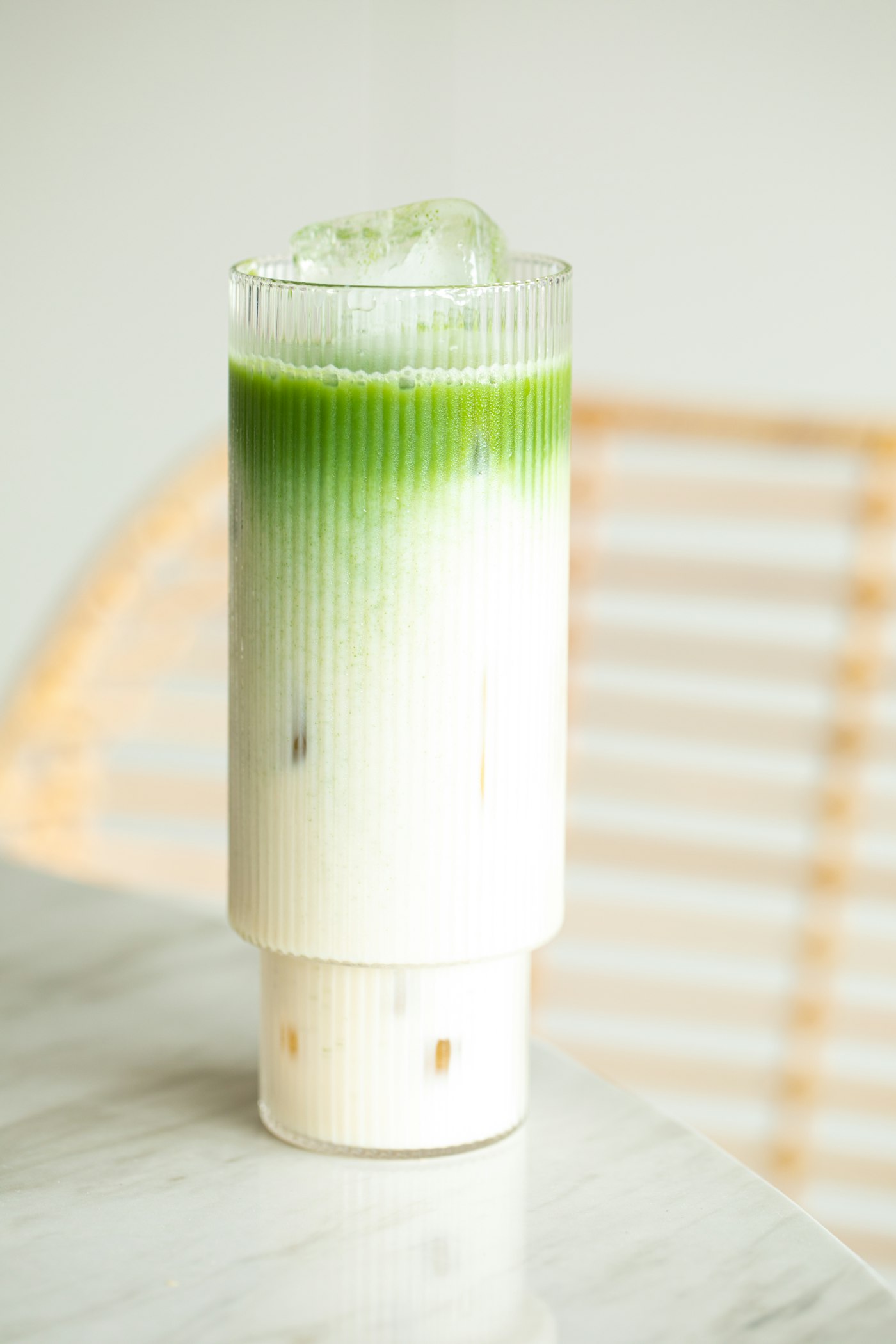 Layered iced matcha over milk